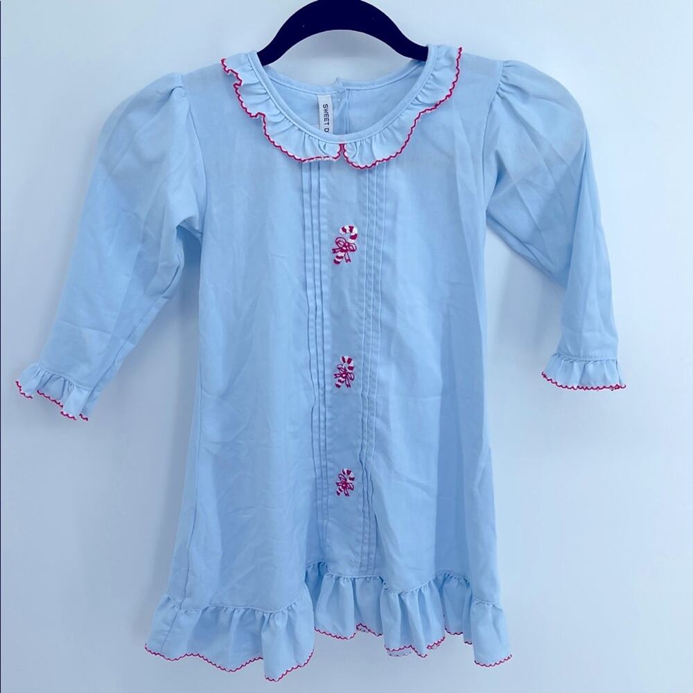 Sweet Dreams Christmas Candy Cane  embroidered long sleeve dress sz 5